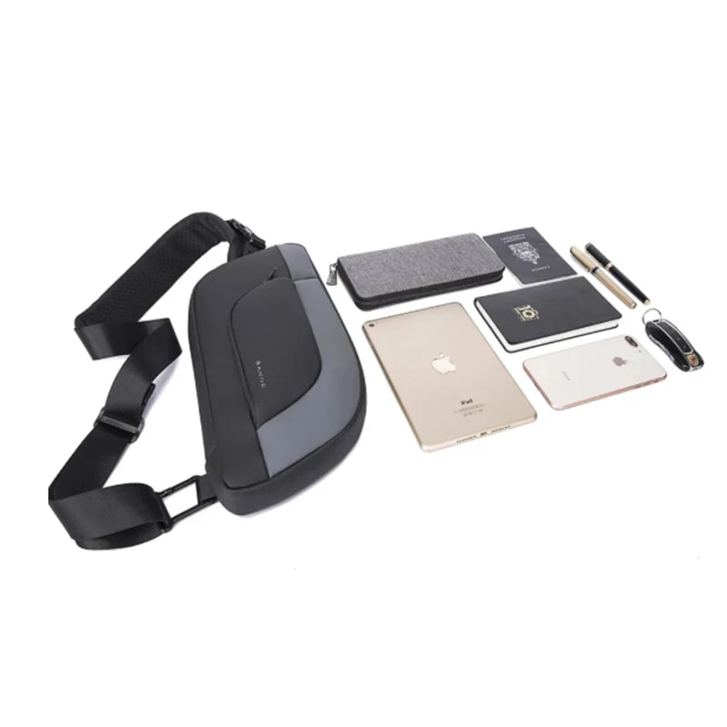 Men’s Large Capacity Crossbody Chest Bag with USB Charging and Water Resistant Oxford Material