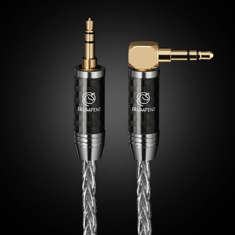 Pure Silver HiFi 3.5mm Stereo Aux Audio Cable with 8 Strands for Speaker AMP and Headphones