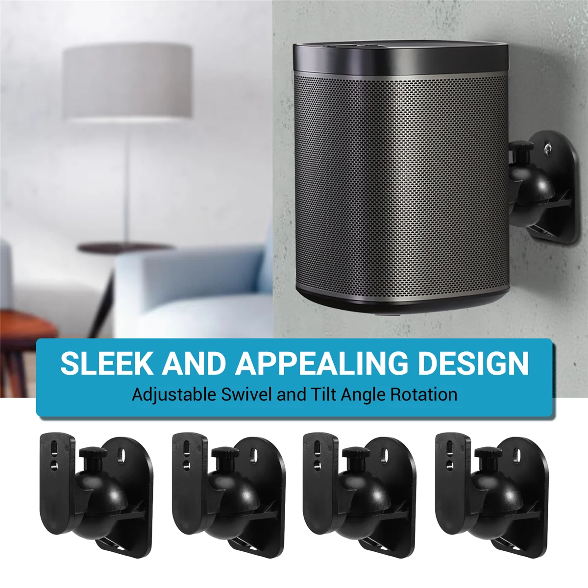 Universal Adjustable Speaker Wall Mount Brackets Set of 4 for Home Cinema or Satellite Speakers