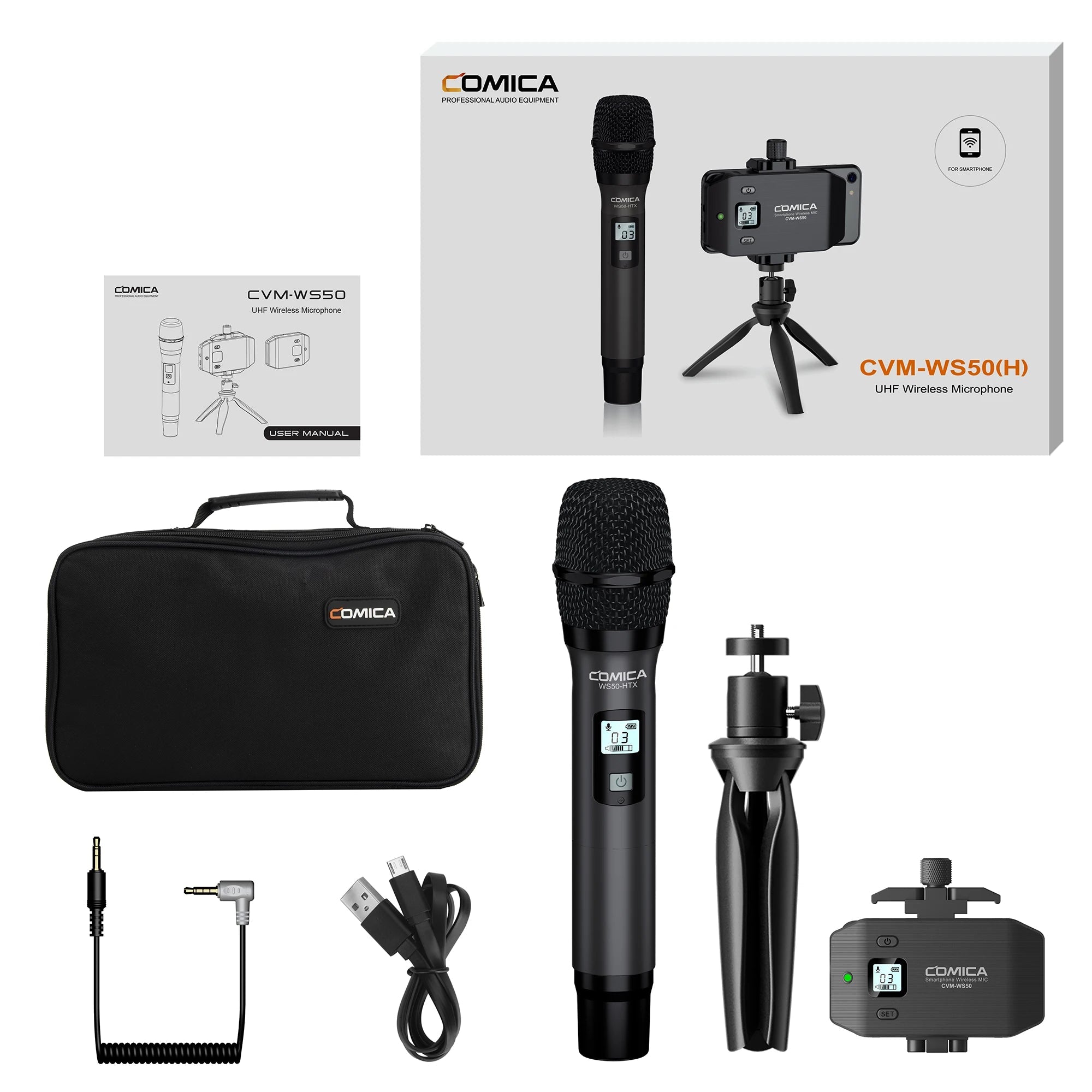 UHF Wireless Handheld Condenser Microphone 6 Channel Set for Smartphones Cameras and Devices