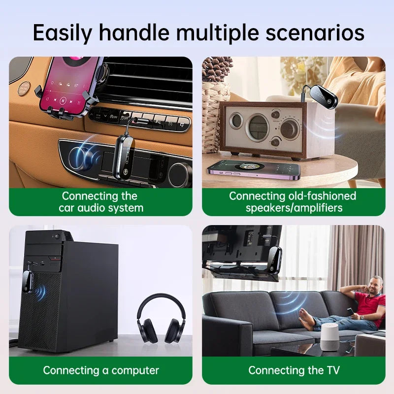 Bluetooth 5.4 Transmitter Receiver with 3.5mm AUX Wireless Audio Adapter for TV Car and Aeroplane