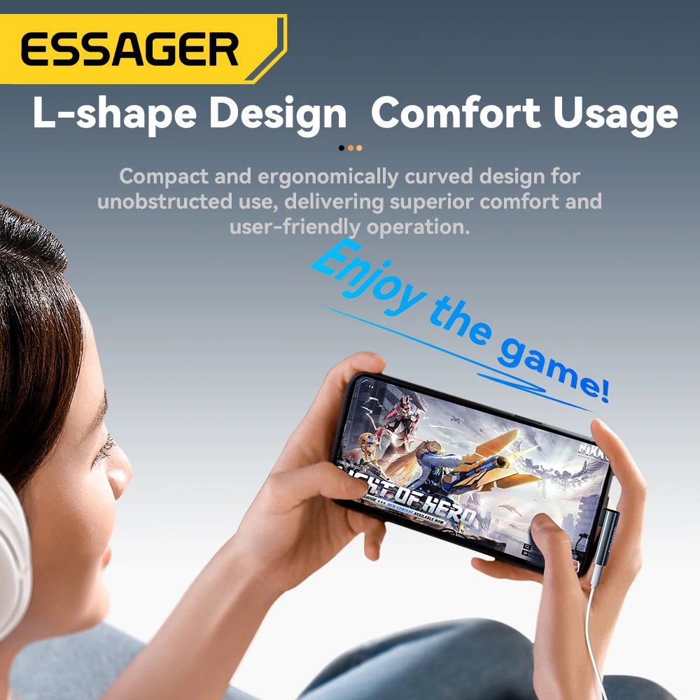 Essager L-Shape Type-C to 3.5mm Audio Adapter, Headphone Jack Converter for iPhone and Samsung