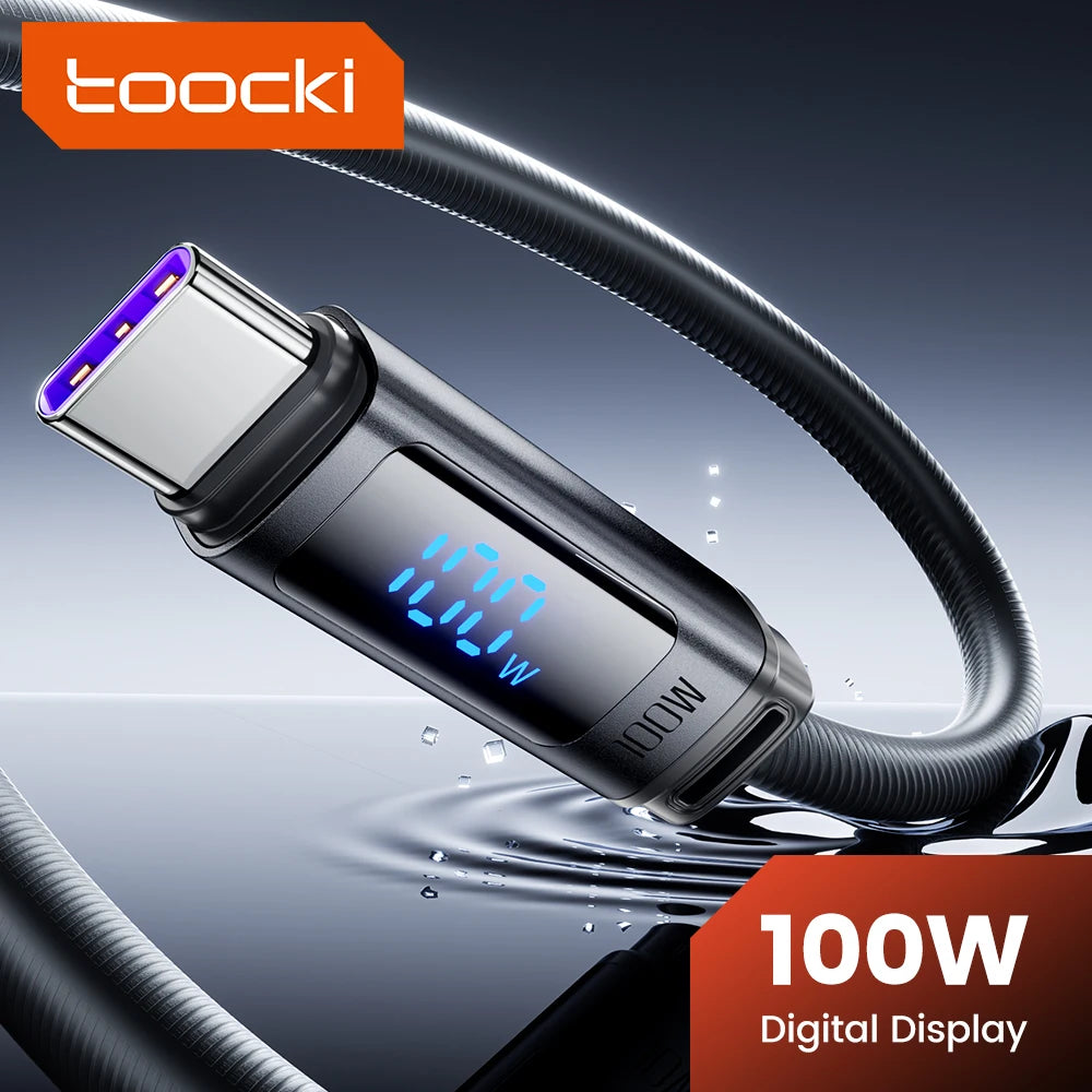 100W Fast Charging USB A to USB C Cable with Real Time Digital Display for Smartphones