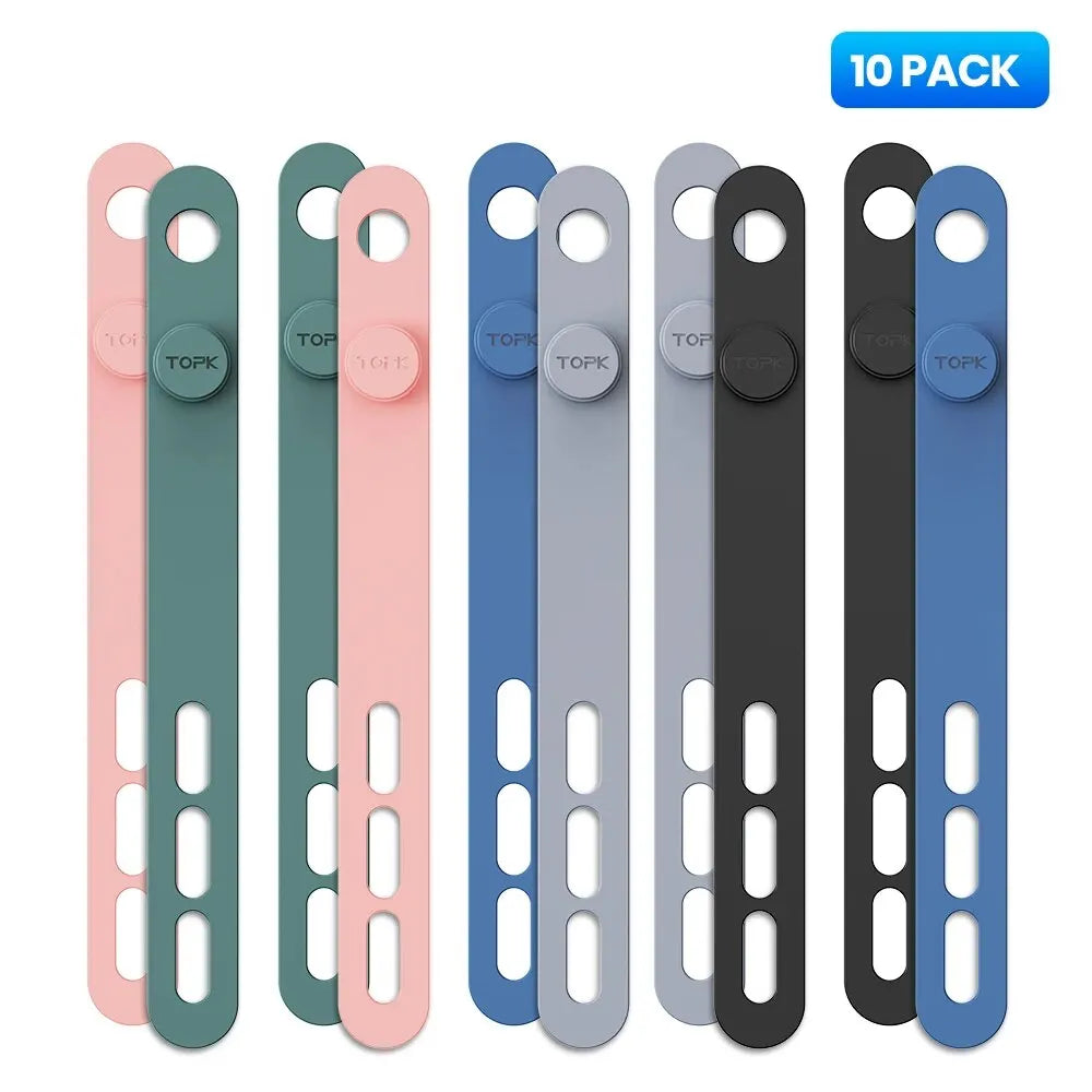 Reusable Silicone Cable Ties Cord Organiser Straps Adjustable Lengths for Wires Home Office