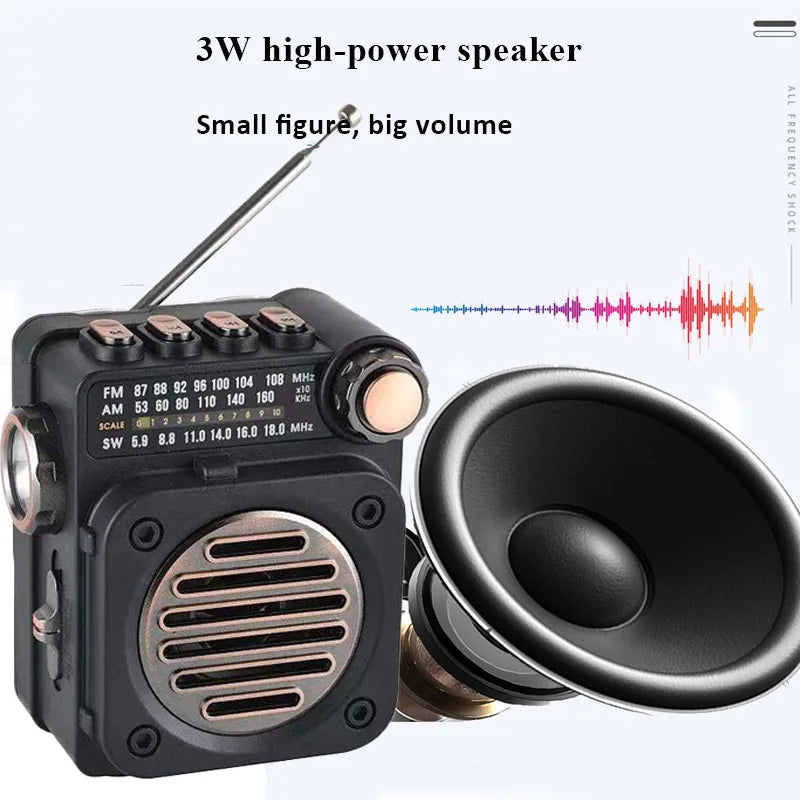 Pocket-Sized Portable FM AM SW Radio with Bluetooth Music Playback and LED Flashlight