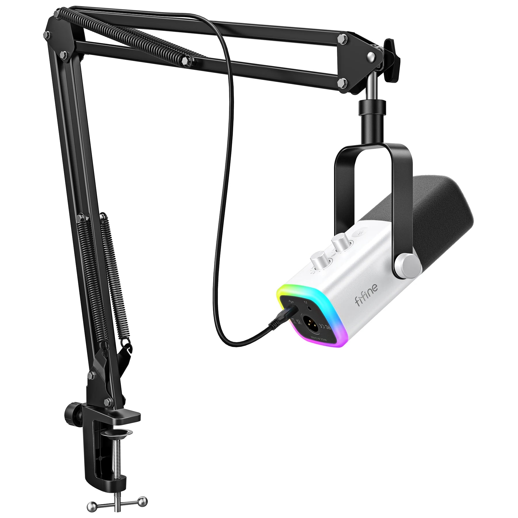 USB XLR Dynamic Gaming Microphone Kit with Boom Arm RGB Monitoring for PC PS5 PS4 Streaming