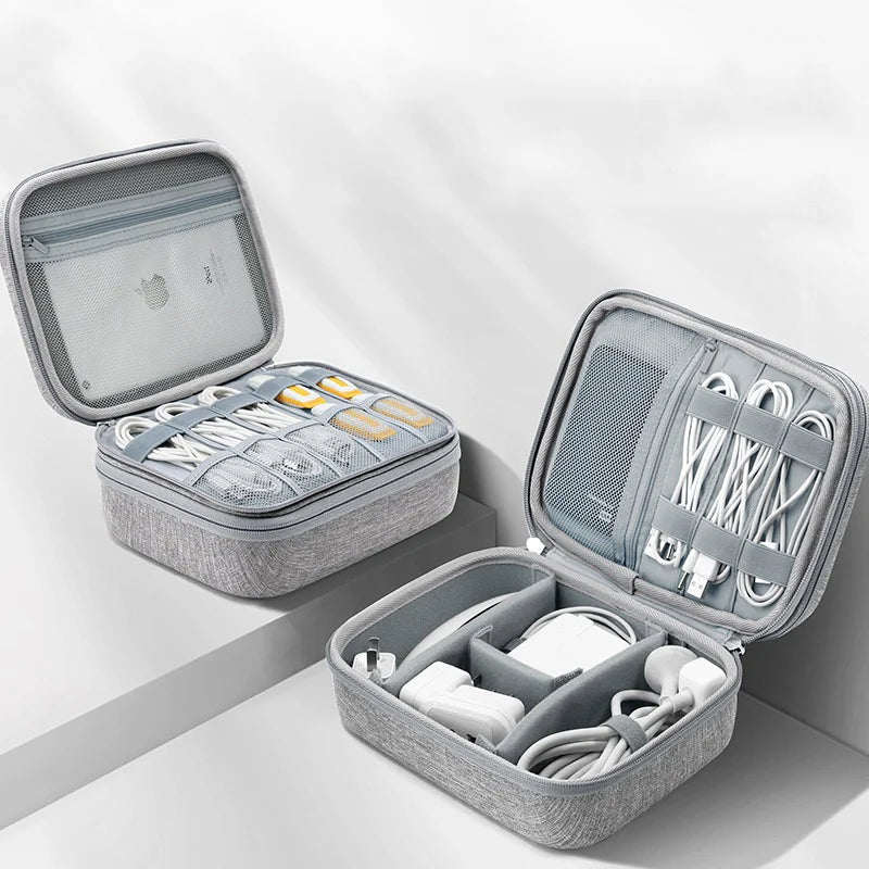 Double Layer Hard Shell Tech Organizer Case for Cables Chargers Earbuds USB Drives Travel Storage