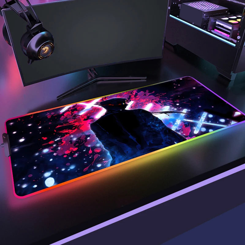 RGB Anime Gaming Mouse Mat XL with LED Lighting Non Slip Waterproof Desk Pad for Keyboard and Mouse