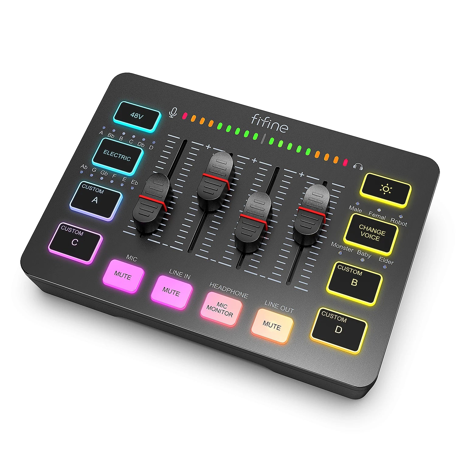 USB Gaming Audio Mixer with 4 Channels XLR Interface 48V Phantom Power RGB for Streaming Podcasting