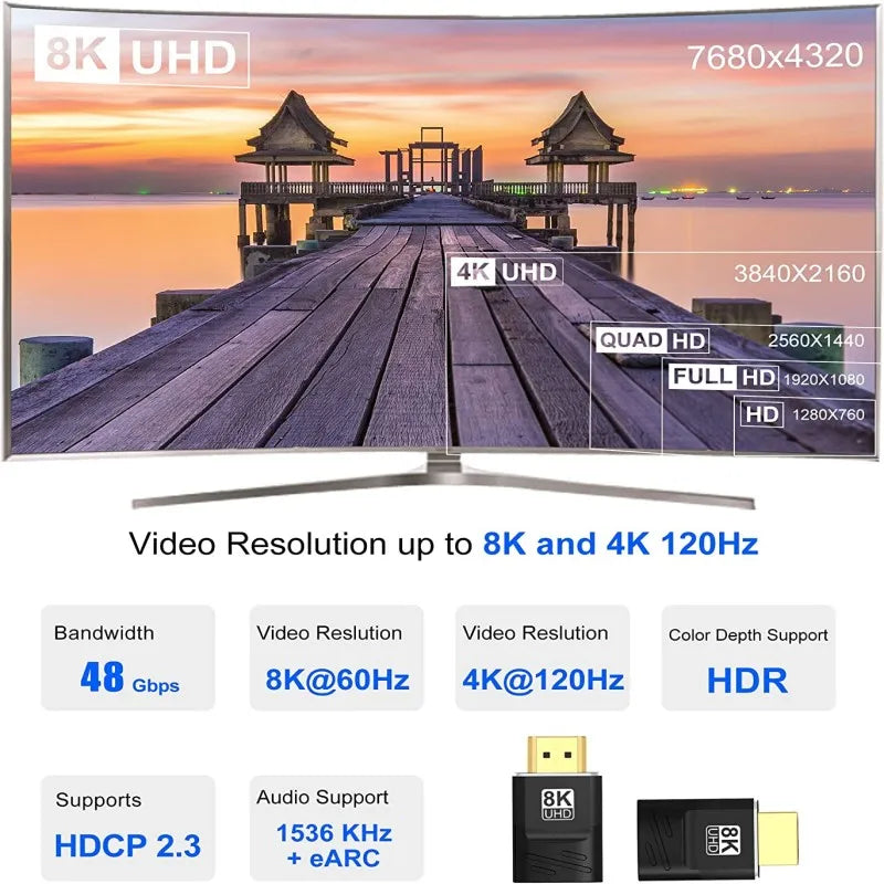 8K HDMI 2.1 Adapter 90°/270° Male–Female 48Gbps for PS5 Roku TV Stick PC & UHD Displays