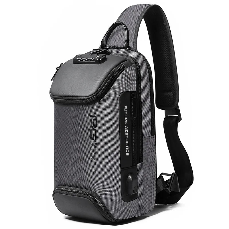 Men’s Business Tech Anti-Theft Water Resistant Chest Crossbody Bag with USB Charging Port