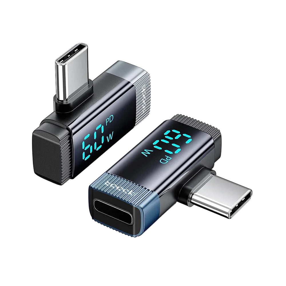 90 Degree USB C to Lightning Adapter with Digital Display and 60W Fast Charging Support