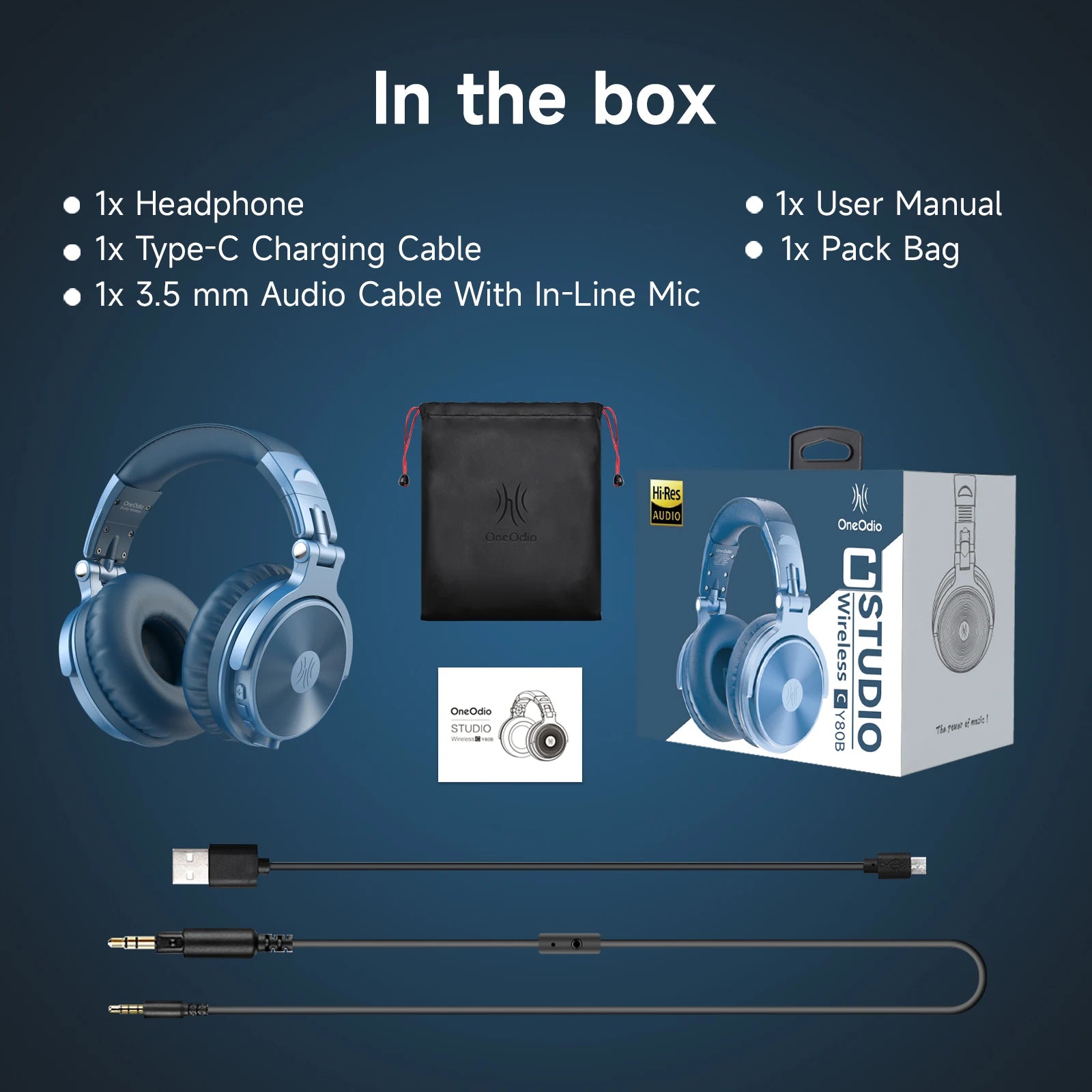 Wireless Bluetooth 5.2 Over-Ear Headphones with Microphone Hi-Res Stereo 110 Hour Playtime Foldable