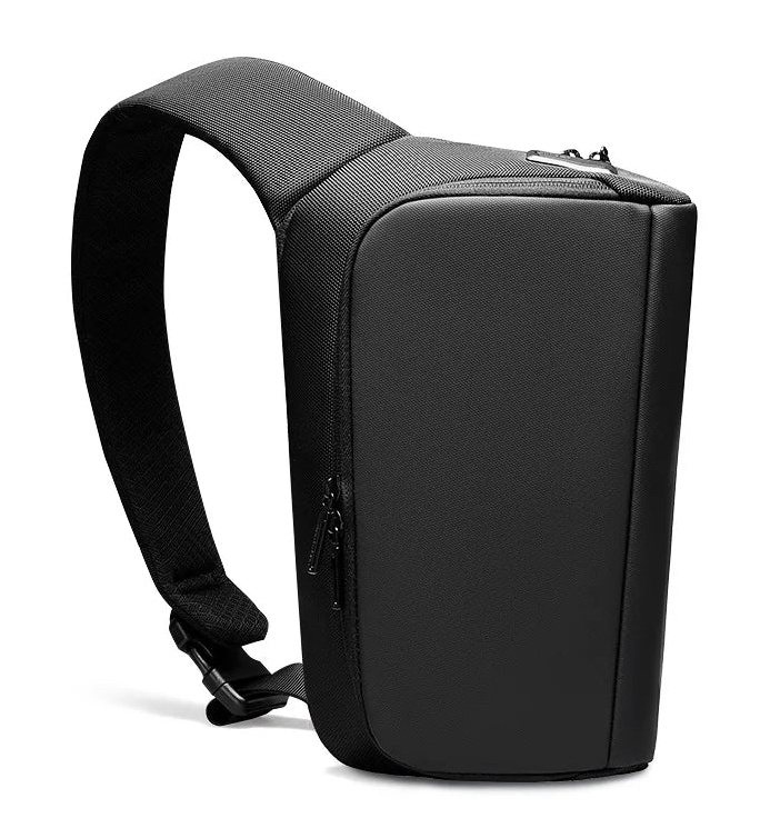 Black Minimalist Sling Messenger Bag for Men Water Resistant Lightweight Chest and Shoulder Design