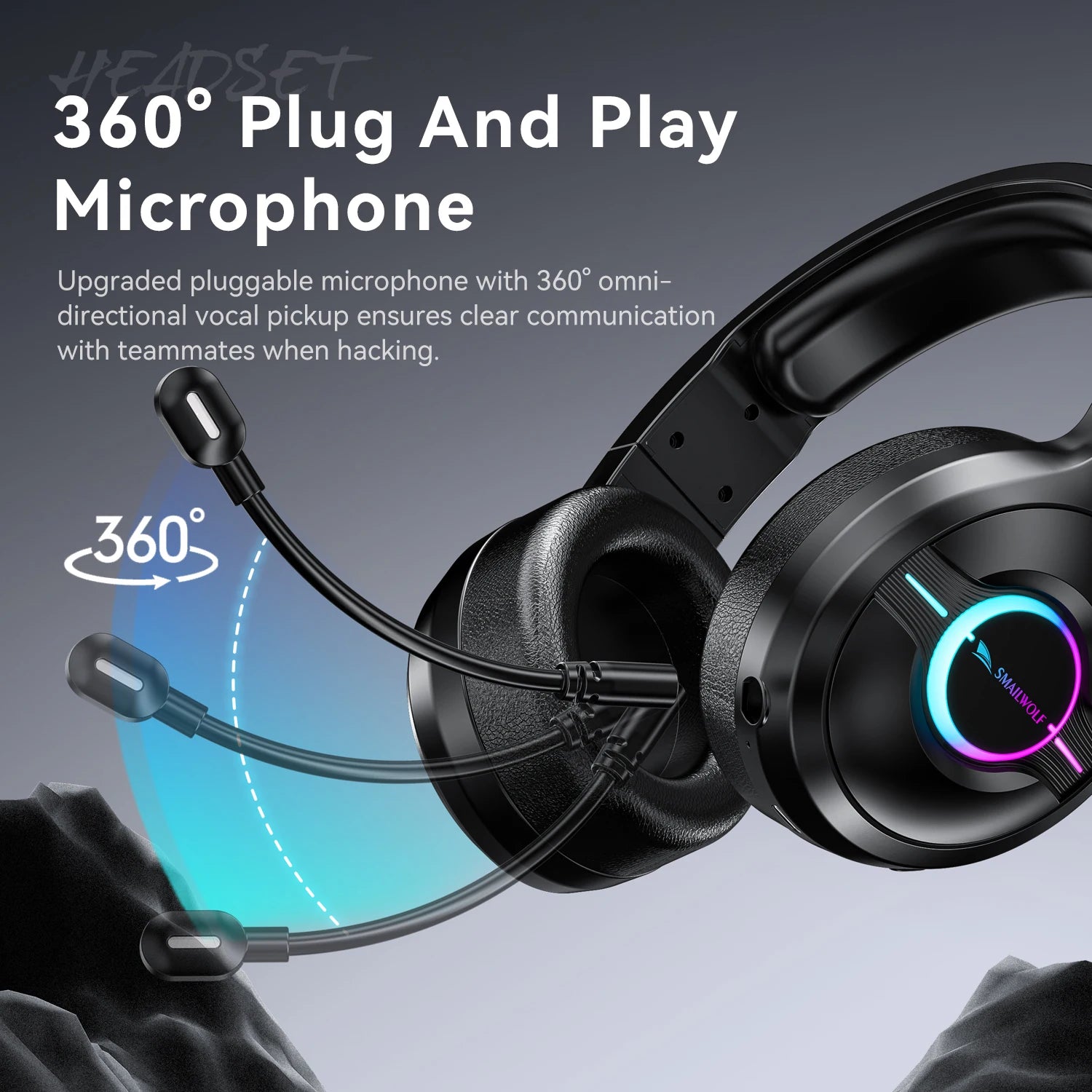 Three Mode Wireless Headphones with RGB Lighting and Detachable Microphone for PC and Laptop