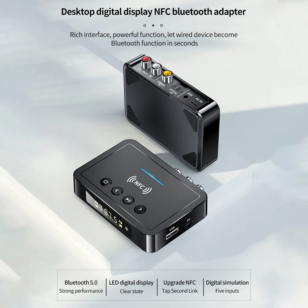 Wireless Bluetooth 5.4 Audio Receiver Transmitter with NFC FM Stereo AUX Optical Connection