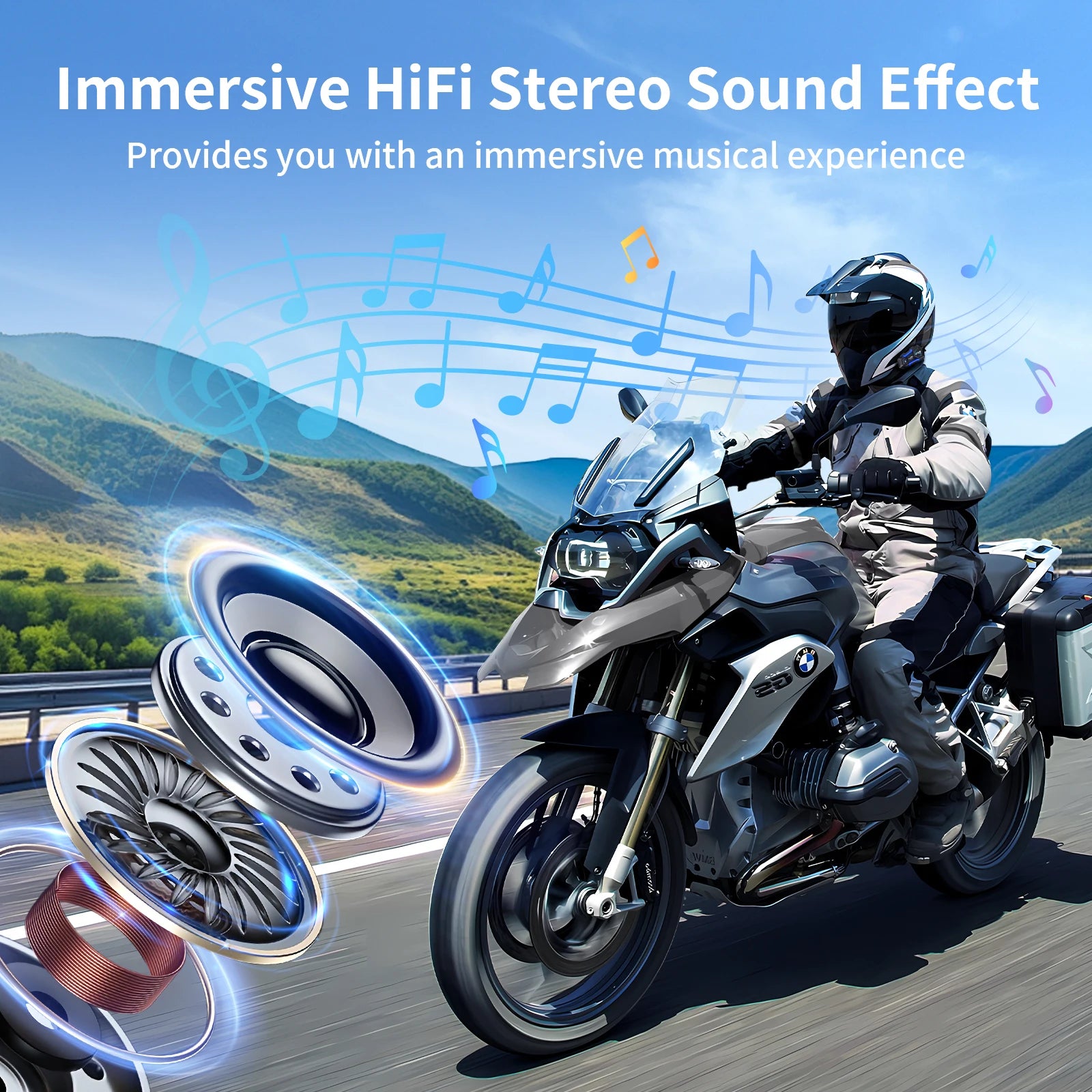 Motorcycle Bluetooth Helmet Intercom Headset with FM Radio for Four Riders Up to 1200m Range