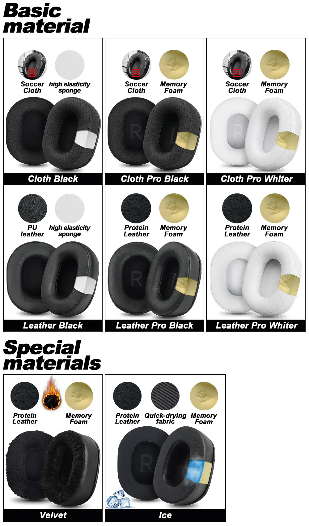 Premium Replacement Ear Pads for Logitech GPRO X and GPRO X2 Memory Foam, Leather and Cloth Options