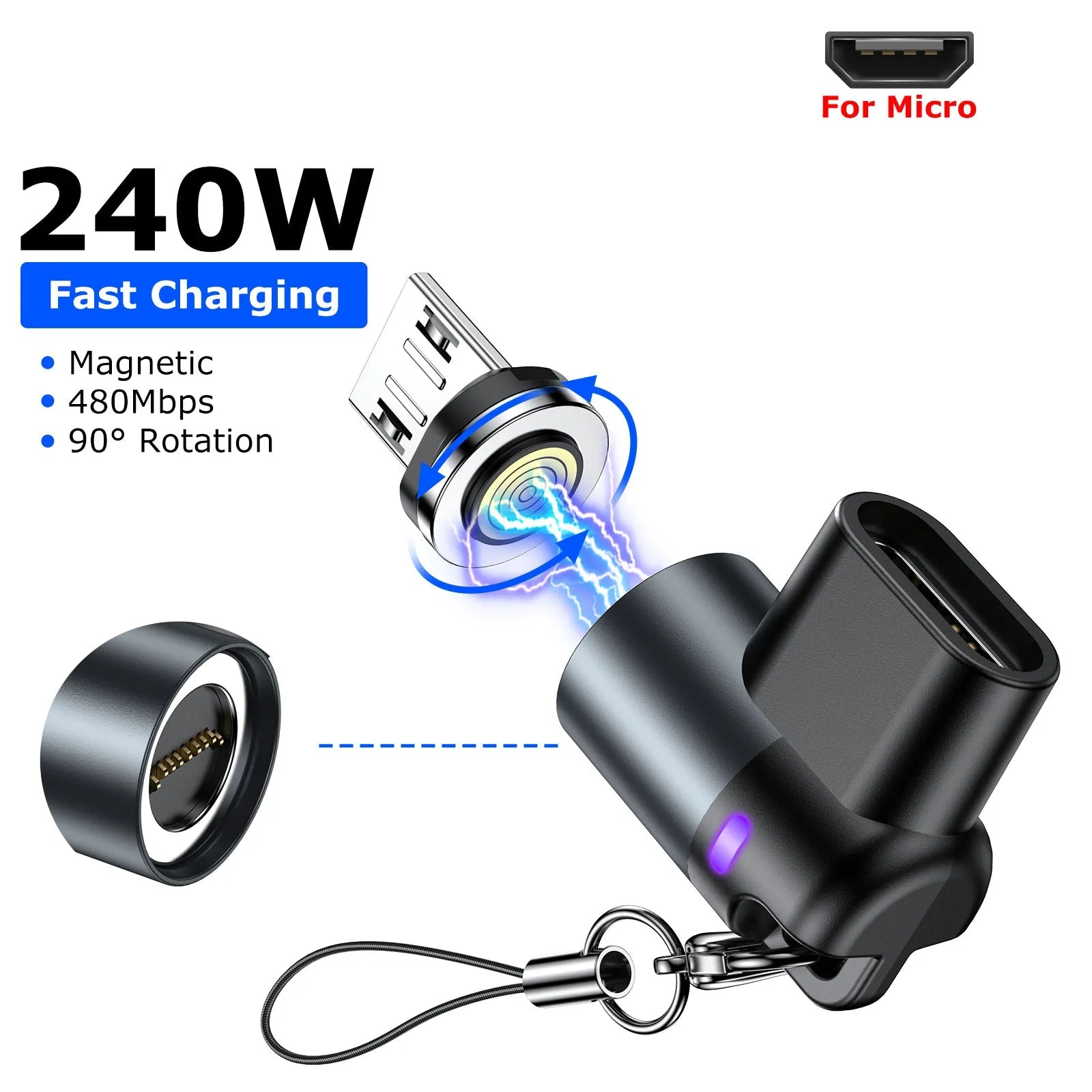 240W Mini Magnetic USB C Adapter Type C to Type C Fast Charging Data Converter Connector
