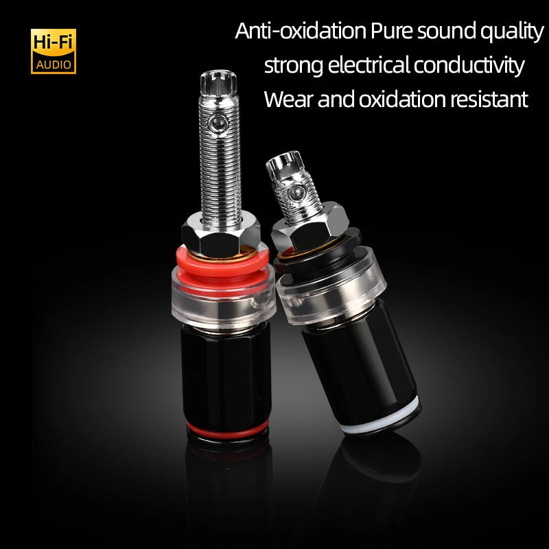 4 Piece Rhodium Plated Copper Speaker Binding Posts for HiFi Audio Banana Plug Connections