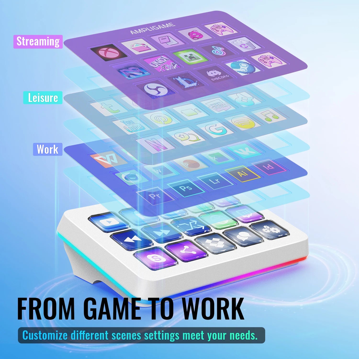 Programmable Macro Board with 15 Dynamic LCD Keys, Custom RGB Lighting for Gaming and Streaming