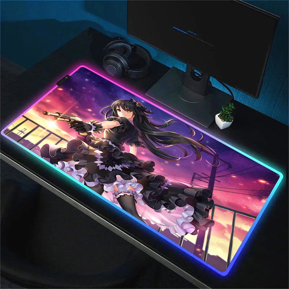 RGB Gaming Mouse Pad with Anime Design Large Non-Slip Backlit Desk Mat for Keyboard and Mouse