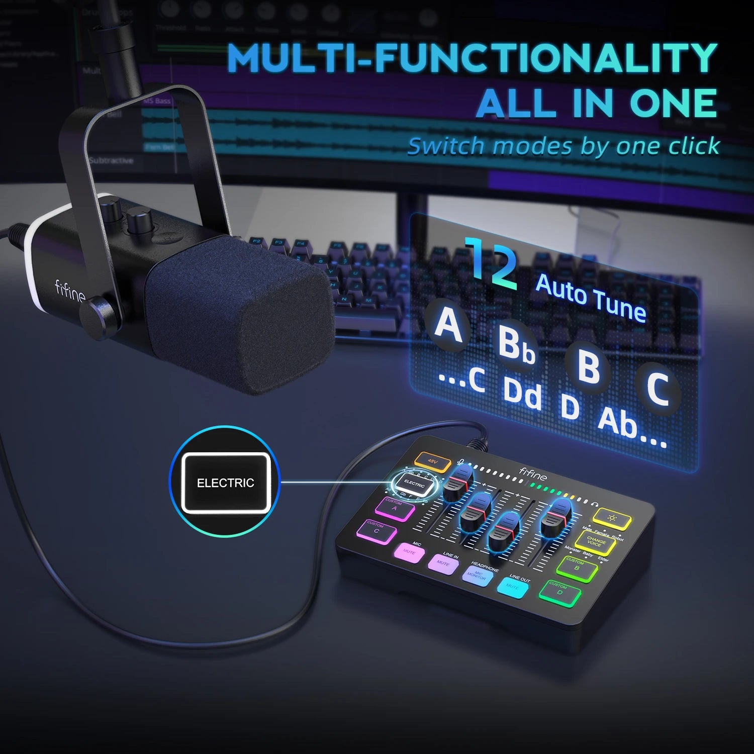 All in One Podcast Kit with RGB Audio Mixer and Dynamic Microphone for PC Gaming Streaming Recording