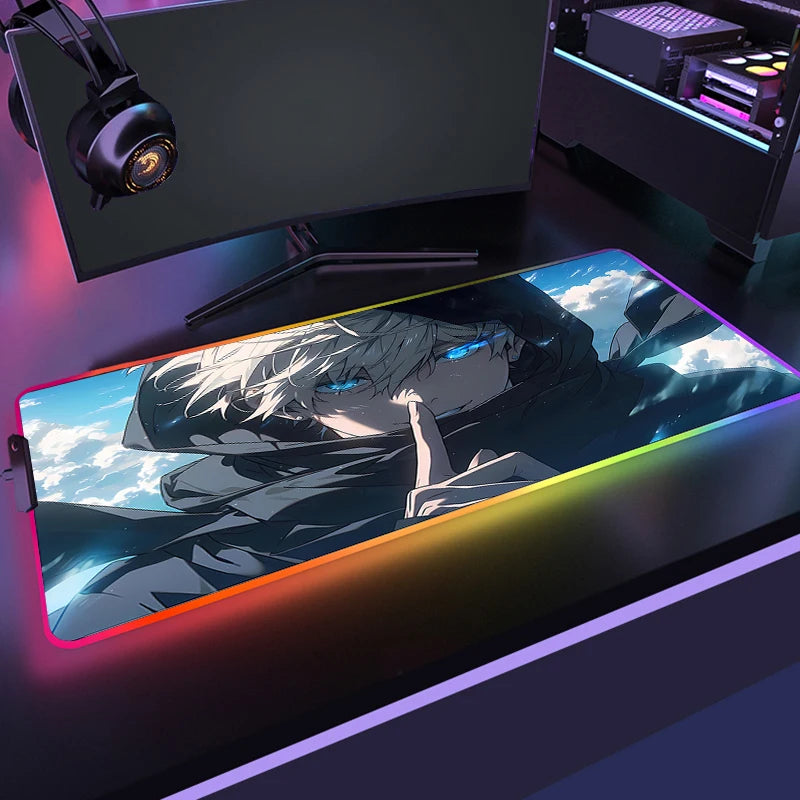 RGB Anime Gaming Mouse Mat XL with LED Lighting Non Slip Waterproof Desk Pad for Keyboard and Mouse