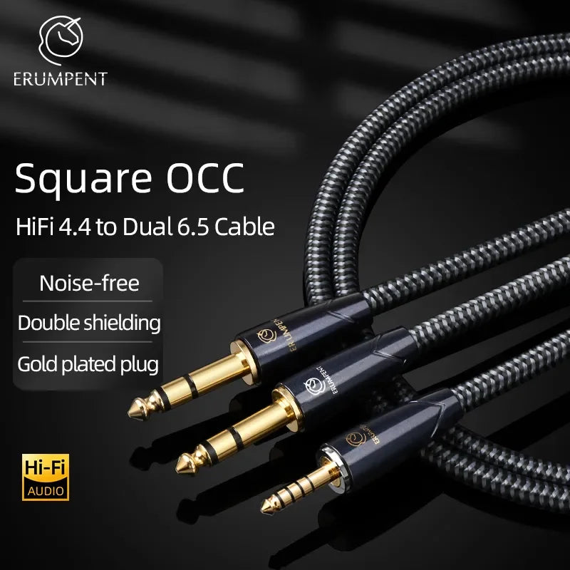Premium OCC Balanced 4.4mm to Dual 6.5mm TRS Audio Adapter Cable for Studio and HiFi Use
