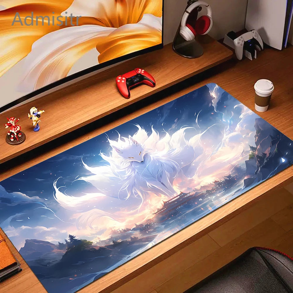 XXL Cartoon Fox Gaming Mouse Pad Non-Slip Rubber Desk Mat for Computer and Office Use