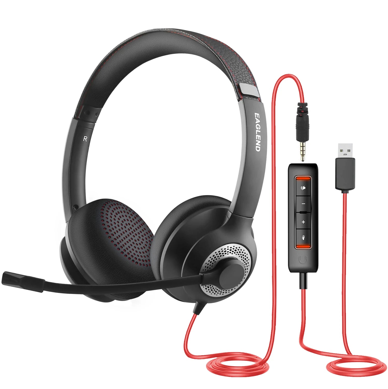 USB Wired Headset with Noise Cancelling Microphone and In-line Controls for Home Office