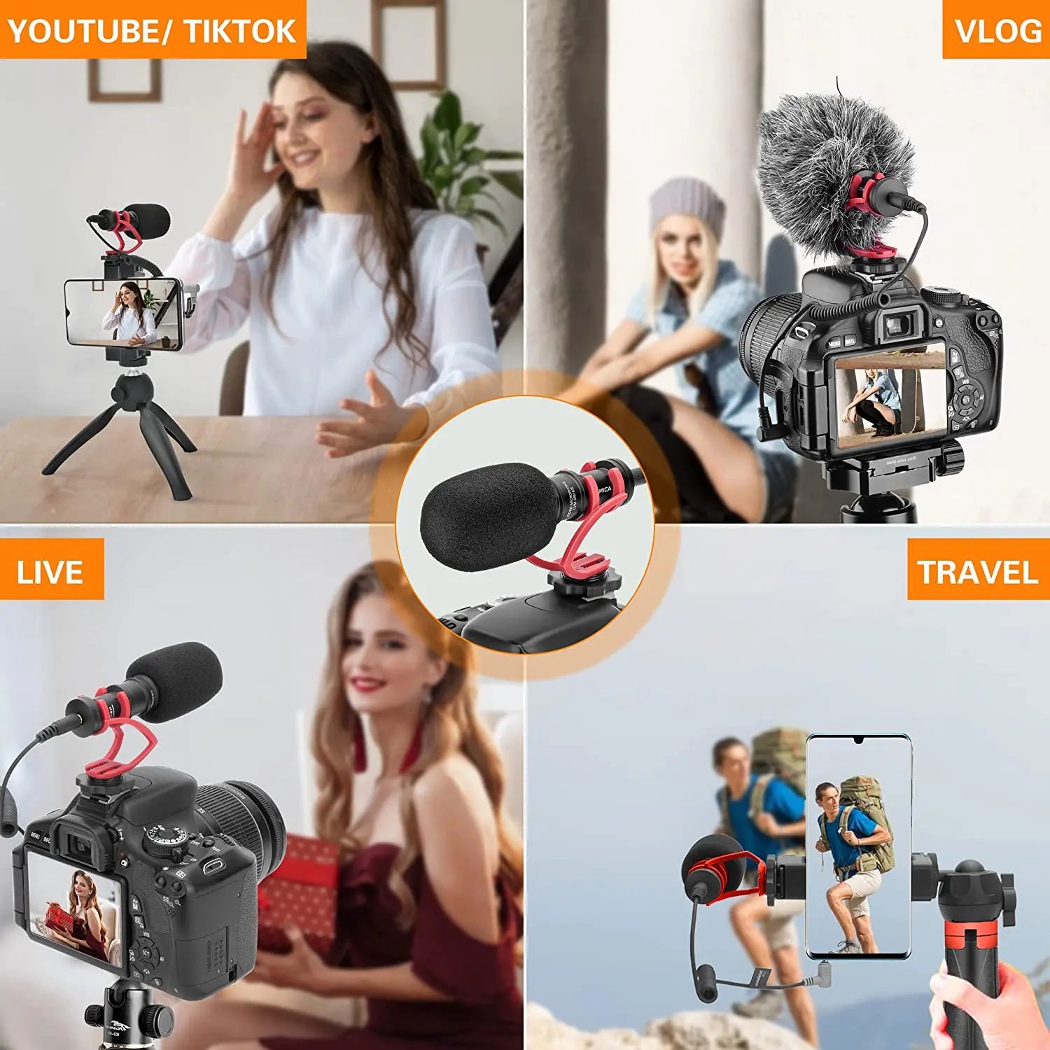 Professional Shotgun Microphone with Shock Mount for Camera Smartphone DSLR Vlogging Audio Recording