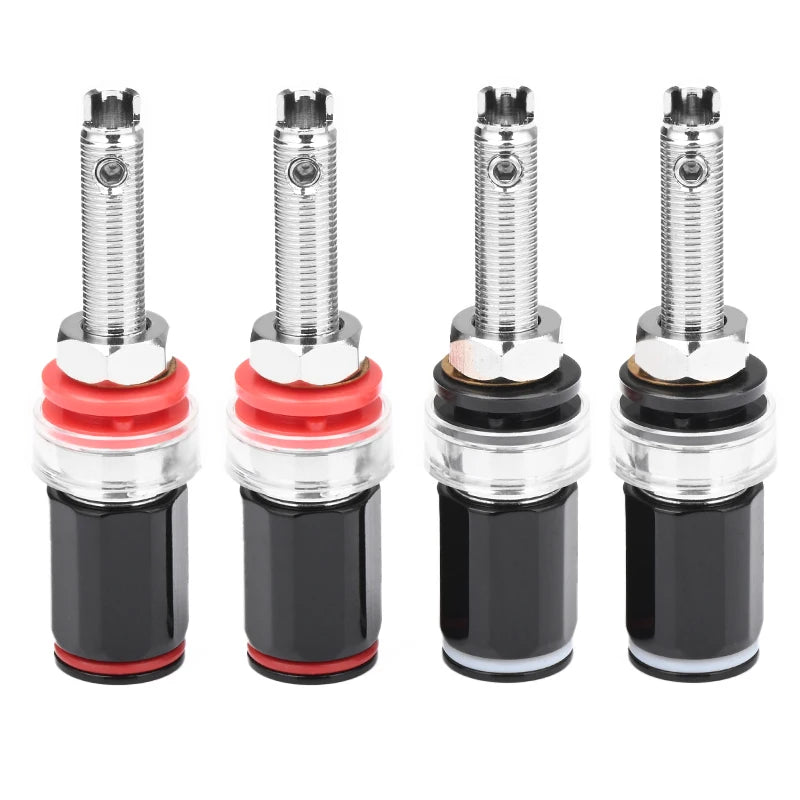 4 Piece Rhodium Plated Copper Speaker Binding Posts for HiFi Audio Banana Plug Connections