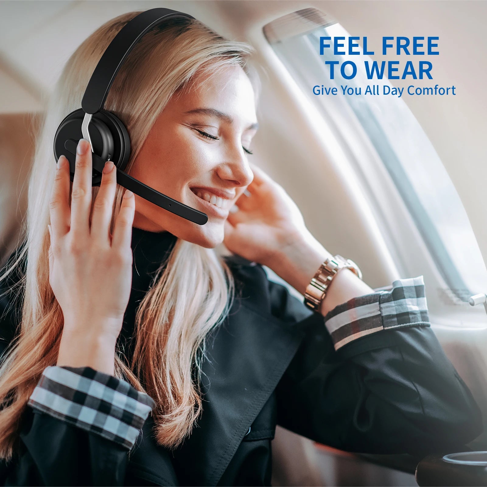 Wireless Bluetooth Headset with AI Noise Cancelling Microphone and Charging Base