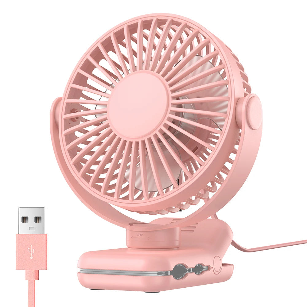 Mini Portable Clip On USB Desk Fan with 720° Rotation Quiet 3 Speed Personal Fan for Home Office