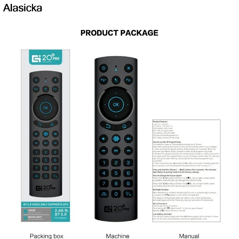 Wireless Smart Voice Air Mouse Remote with Gyroscope and Backlit Keys for Android TV Box
