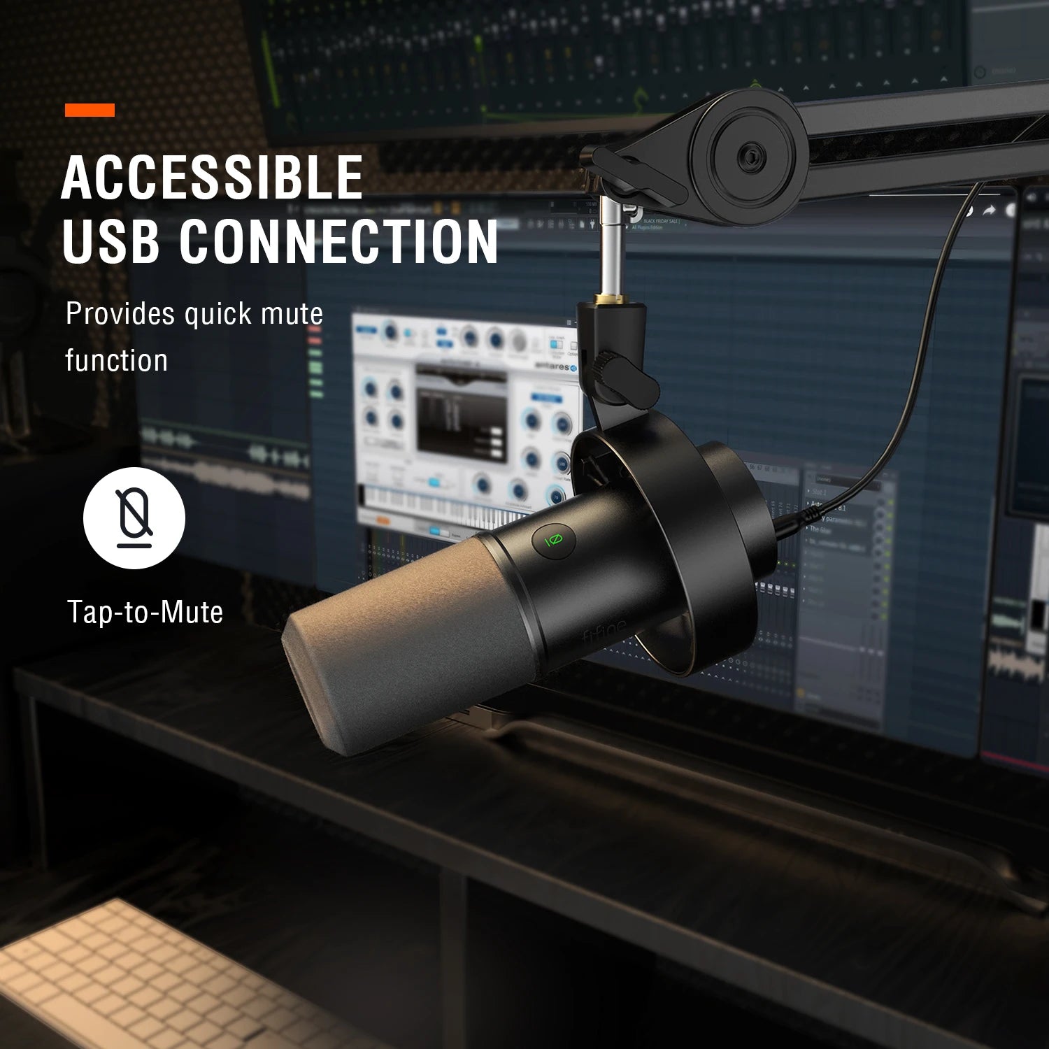 XLR and USB Dynamic Recording Microphone with Real-Time Monitoring Gain Control Touch Mute for PC