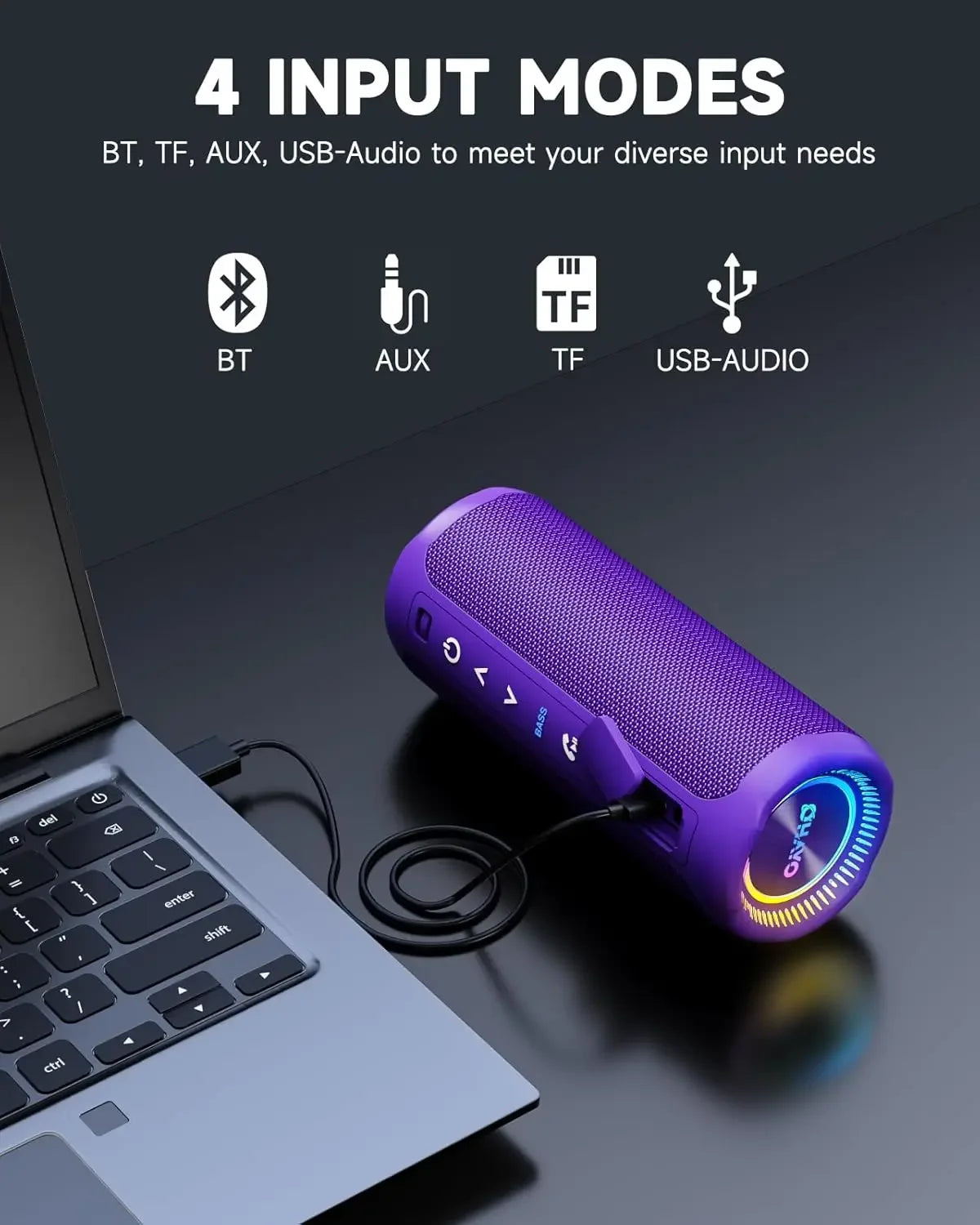 Outdoor Portable Bluetooth Speaker with RGB Lights Powerful Bass and IPX7 Waterproof Design