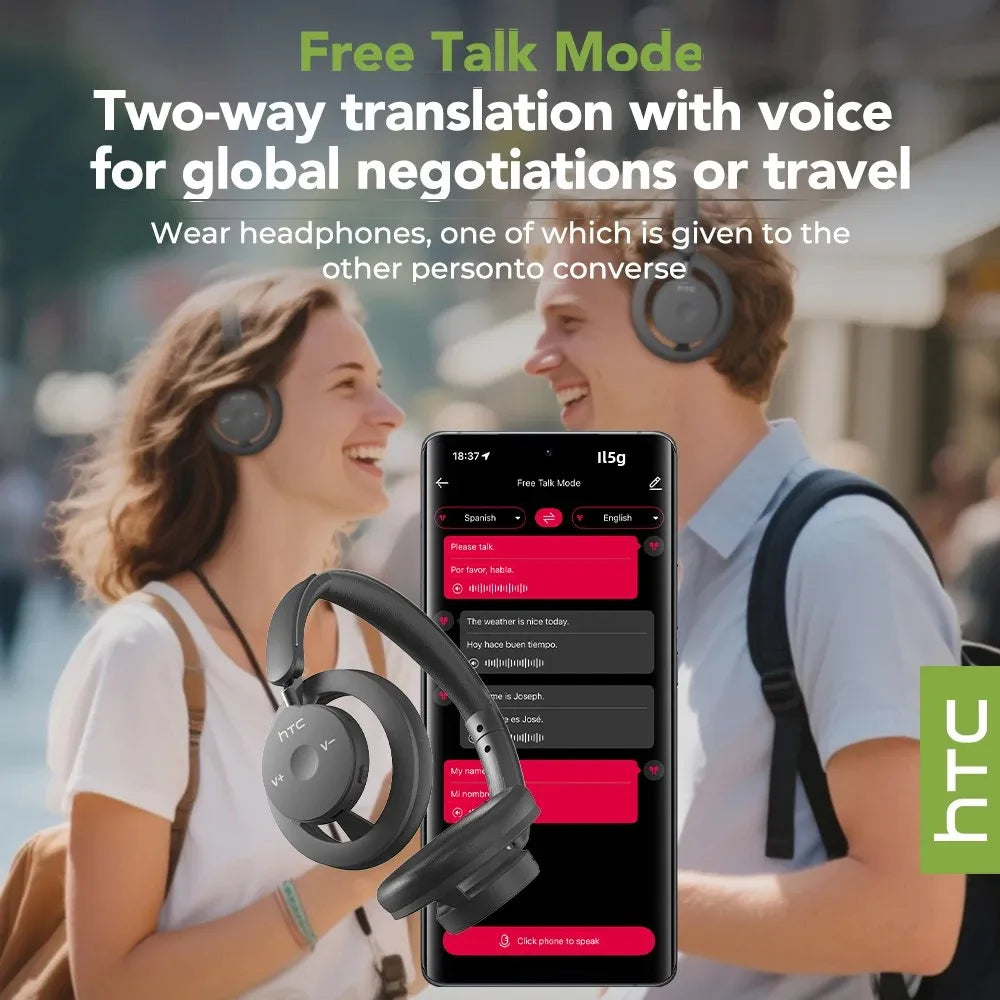 Open-Ear Wireless Bluetooth 5.3 Headphones Foldable AI Translate Headset for Work & Travel