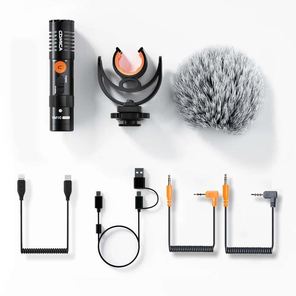 On-Camera Cardioid Shotgun Microphone with Shock Mount for DSLR Smartphone and Action Cameras