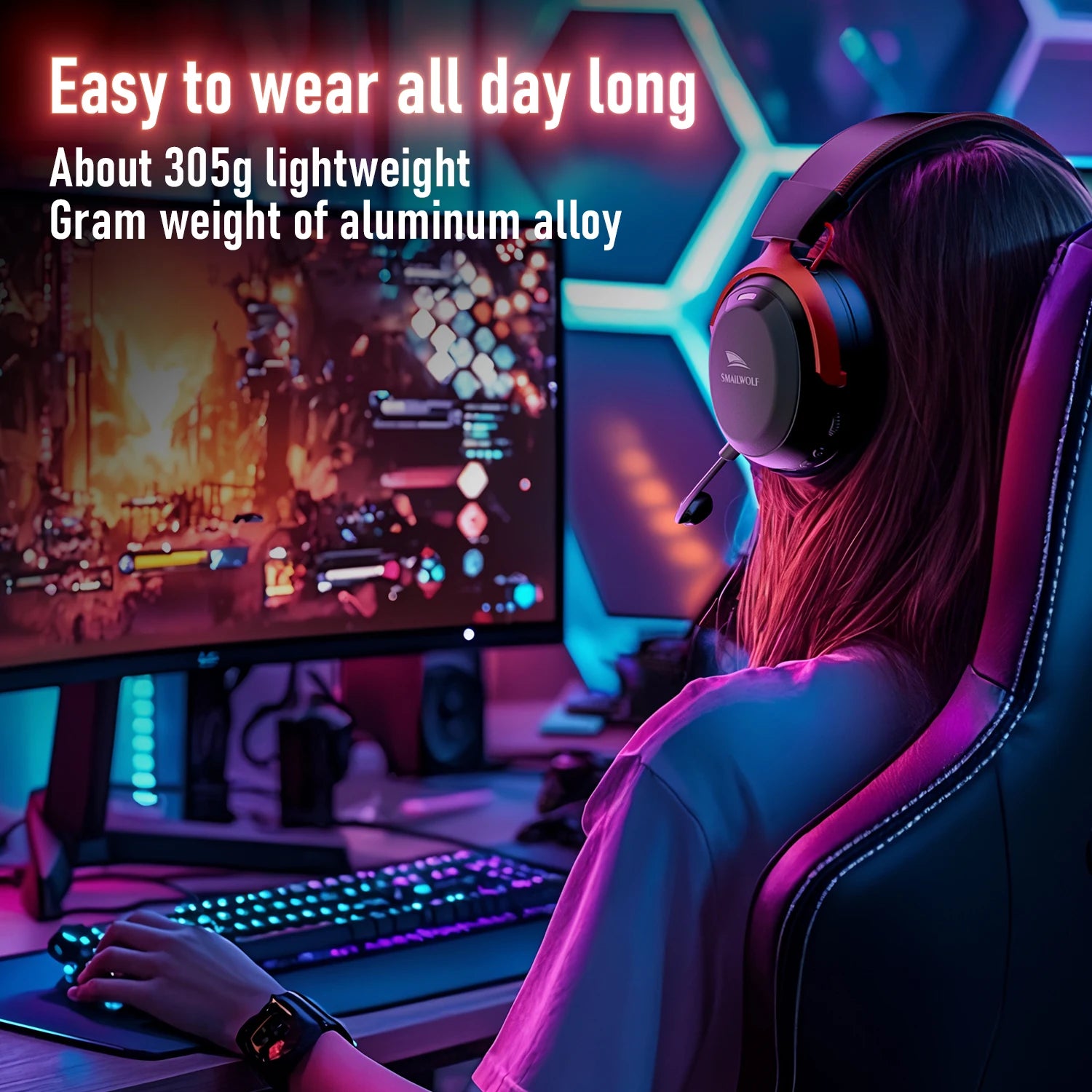 Wireless Gaming Headset with Bluetooth 7.1 Surround Sound and Noise Cancelling Microphone