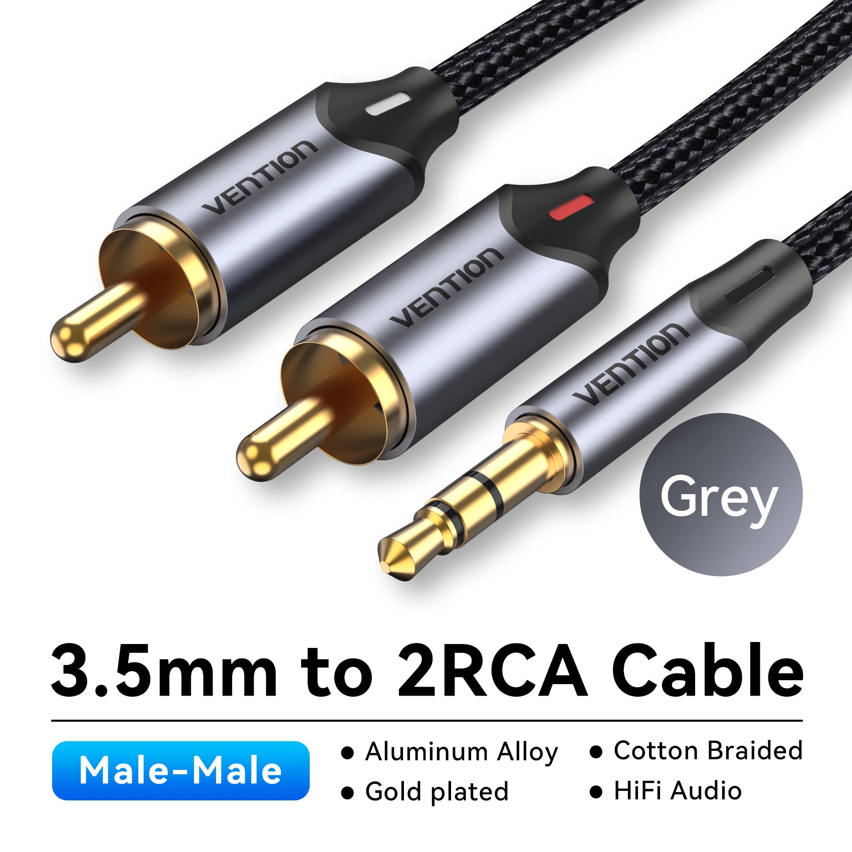 3.5mm to 2RCA Audio Cable Splitter Aux Lead for Amplifier Home Theatre Speaker
