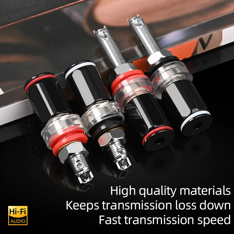 4 Piece Rhodium Plated Copper Speaker Binding Posts for HiFi Audio Banana Plug Connections