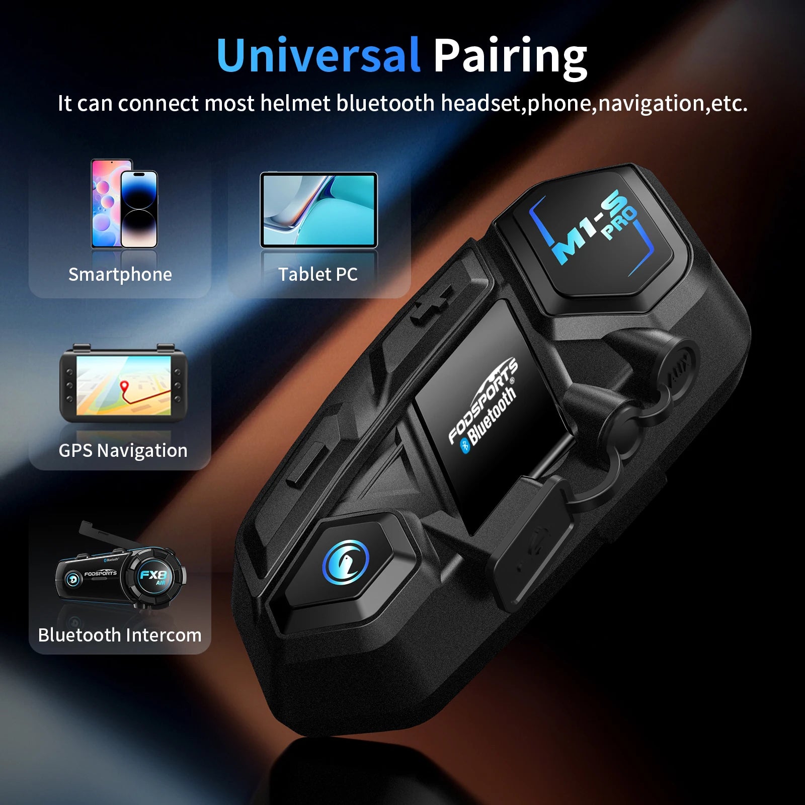 Bluetooth Motorcycle Helmet Intercom Headset for 8 Riders with 2000m Range and Noise Reduction