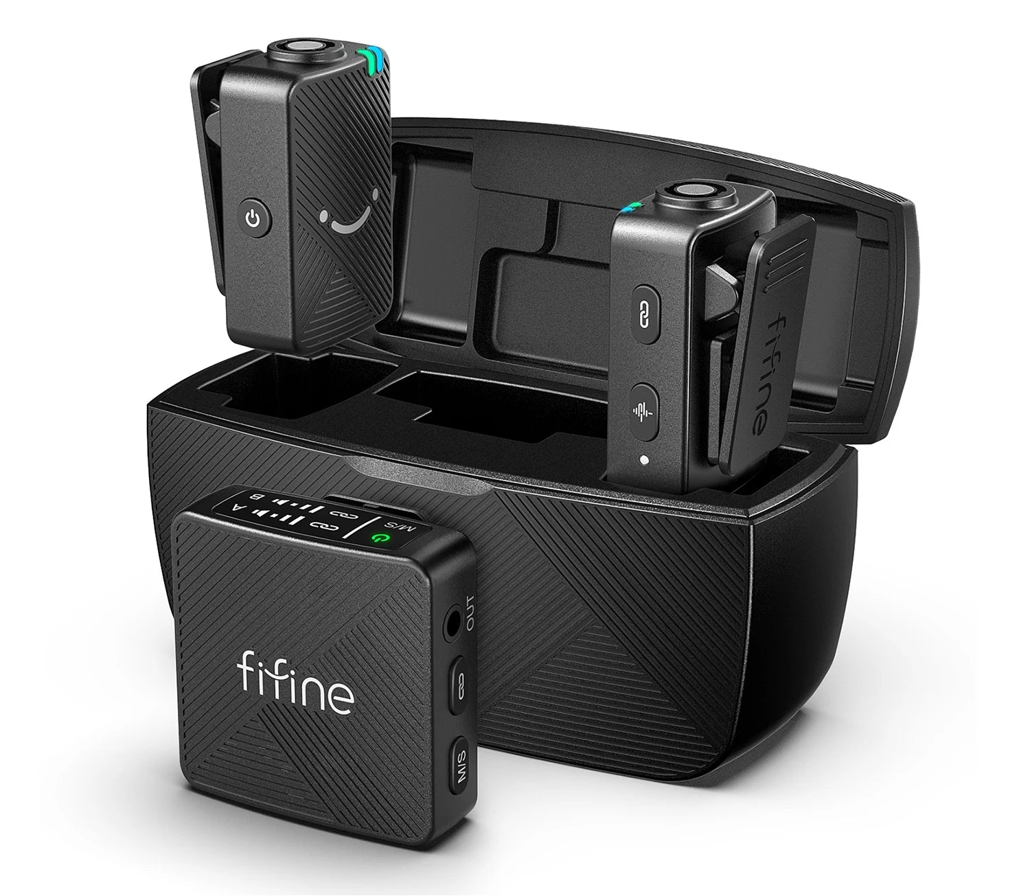 Dual Wireless Lavalier Microphone System with Charging Case 50m Range for Vlogging Interviews