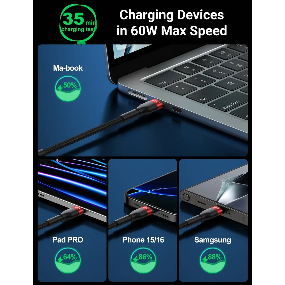 PD60W USB Type C to Type C Fast Charging Short Cable with Keychain for Laptop and Phone