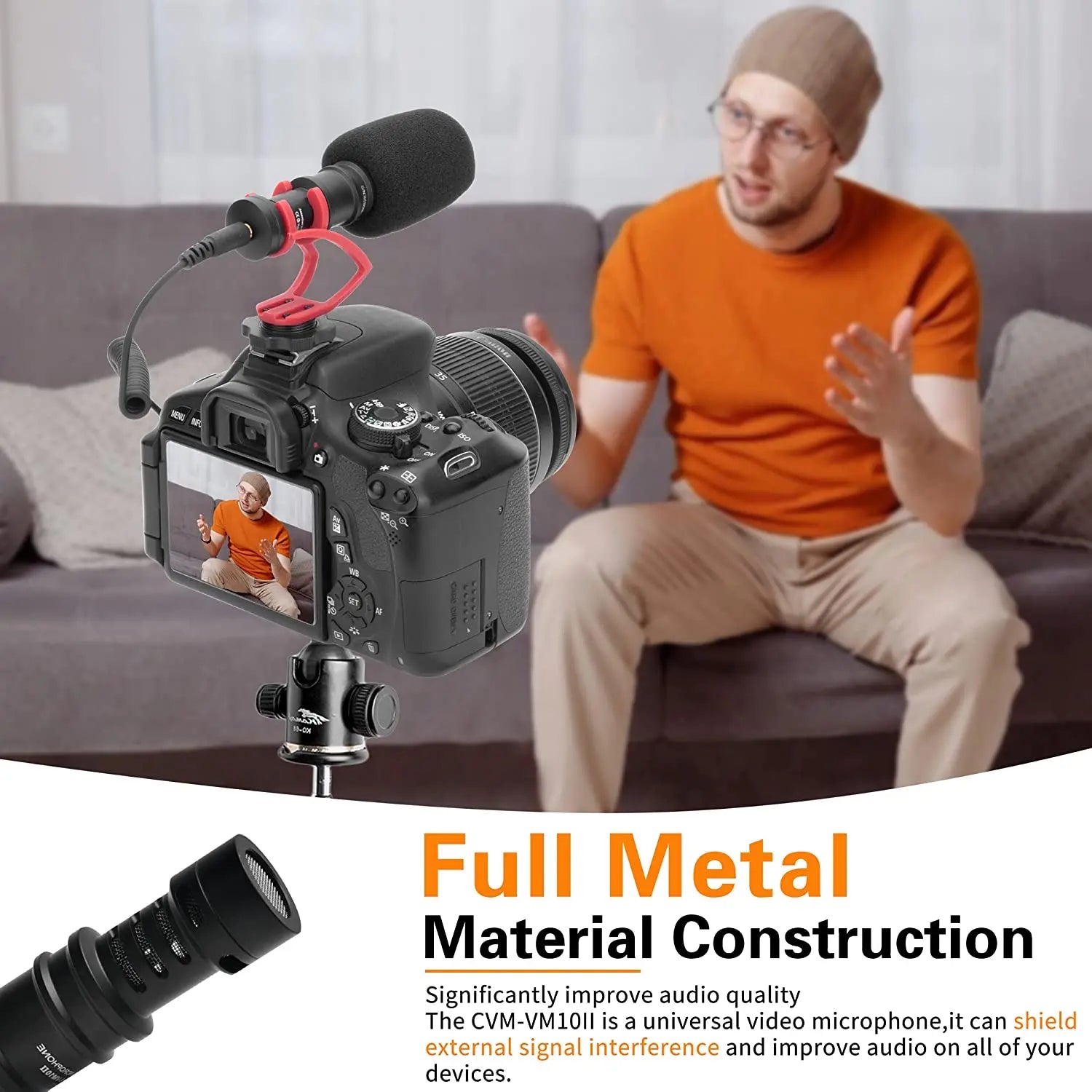 Professional Shotgun Microphone with Shock Mount for Camera Smartphone DSLR Vlogging Audio Recording