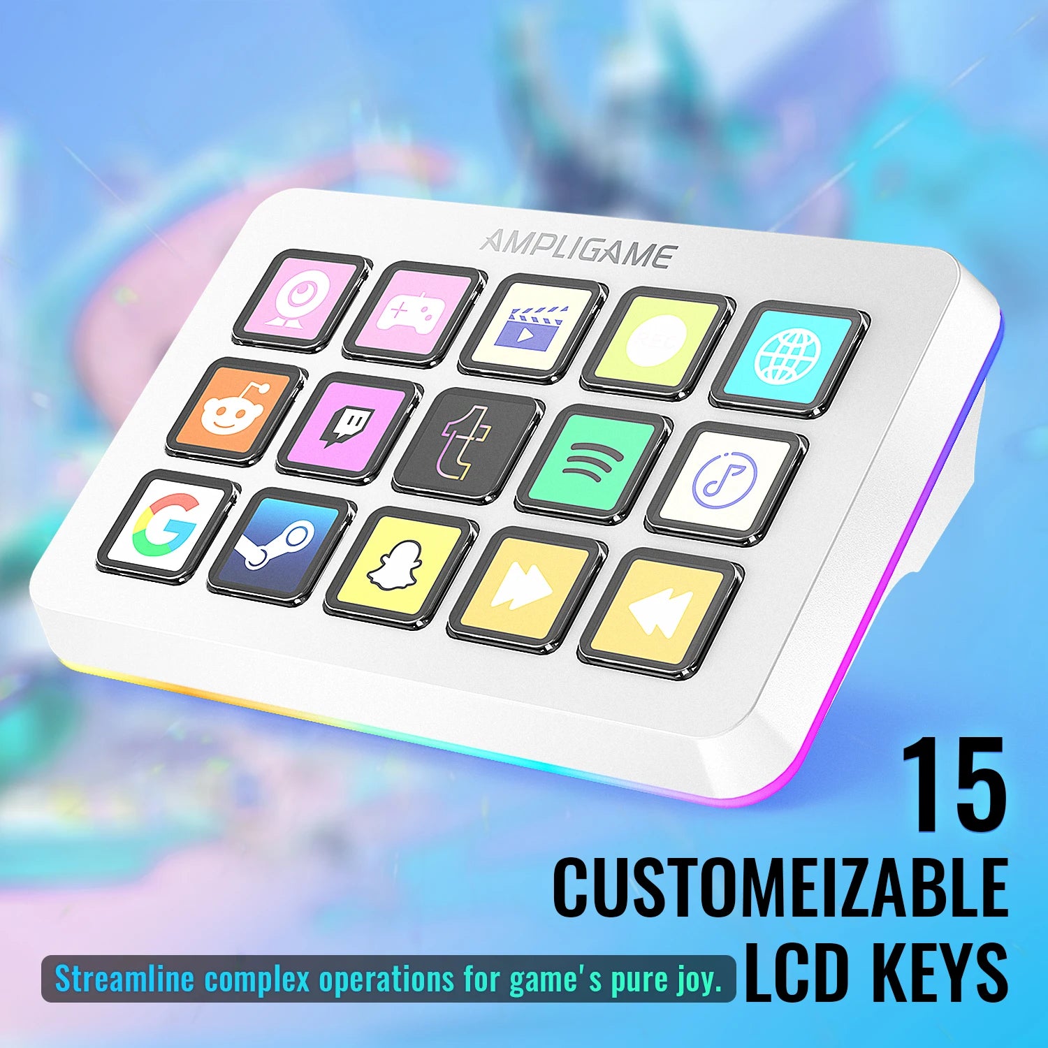 Programmable Macro Board with 15 Dynamic LCD Keys, Custom RGB Lighting for Gaming and Streaming