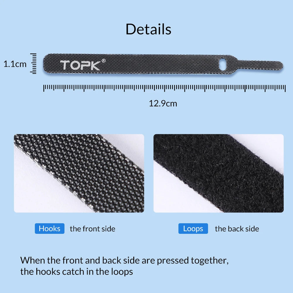 Reusable Adjustable Nylon Cable Organiser Ties for Mouse Earphones and Wires with Loop Strap