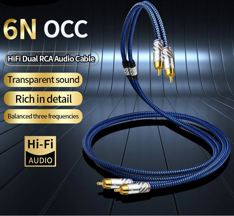 Premium 2 RCA to 2 RCA HiFi Stereo Audio Interconnect Cable with 6N OCC Copper Core